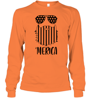Merica Flag Beard 4th Of July Shirt Unisex Long Sleeve Classic Tee