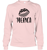 Merica Lips 4th Of July Shirt Unisex Long Sleeve Classic Tee