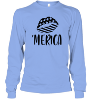 Merica Lips 4th Of July Shirt Unisex Long Sleeve Classic Tee