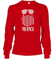 Merica Flag Beard 4th Of July Shirt Unisex Long Sleeve Classic Tee