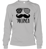 Merica Mushache 4th Of July Shirt Unisex Long Sleeve Classic Tee