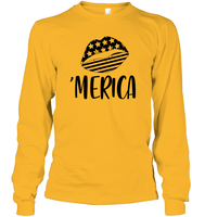 Merica Lips 4th Of July Shirt Unisex Long Sleeve Classic Tee