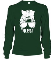Merica Mom Bun 4th Of July Shirt Unisex Long Sleeve Classic Tee