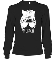 Merica Mom Bun 4th Of July Shirt Unisex Long Sleeve Classic Tee