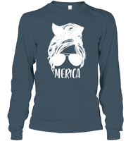 Merica Mom Bun 4th Of July Shirt Unisex Long Sleeve Classic Tee