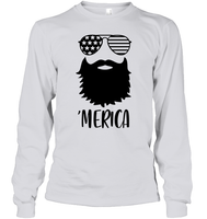 Merica Beard 4th Of July Shirt Unisex Long Sleeve Classic Tee