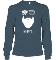 Merica Beard 4th Of July Shirt Unisex Long Sleeve Classic Tee