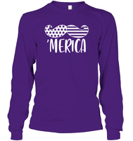 Merica Flag Mushache 4th Of July Shirt Unisex Long Sleeve Classic Tee