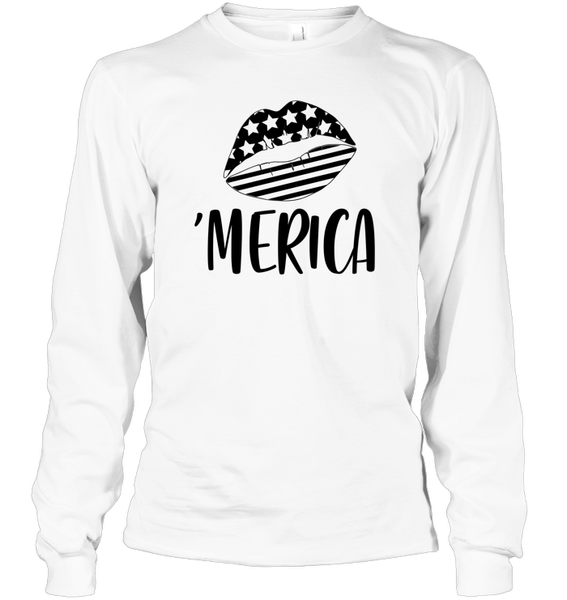 Merica Lips 4th Of July Shirt Unisex Long Sleeve Classic Tee