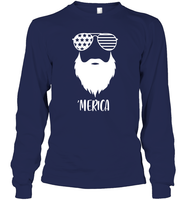 Merica Beard 4th Of July Shirt Unisex Long Sleeve Classic Tee