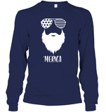 Merica Beard 4th Of July Shirt Unisex Long Sleeve Classic Tee