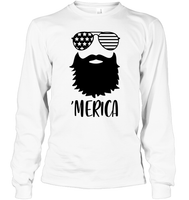 Merica Beard 4th Of July Shirt Unisex Long Sleeve Classic Tee