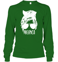 Merica Mom Bun 4th Of July Shirt Unisex Long Sleeve Classic Tee
