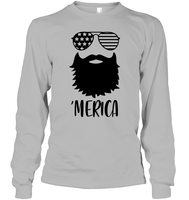 Merica Beard 4th Of July Shirt Unisex Long Sleeve Classic Tee