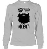 Merica Beard 4th Of July Shirt Unisex Long Sleeve Classic Tee