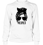 Merica Mom Bun 4th Of July Shirt Unisex Long Sleeve Classic Tee