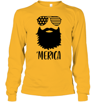 Merica Beard 4th Of July Shirt Unisex Long Sleeve Classic Tee