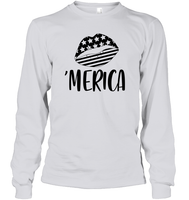 Merica Lips 4th Of July Shirt Unisex Long Sleeve Classic Tee