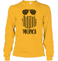 Merica Flag Beard 4th Of July Shirt Unisex Long Sleeve Classic Tee
