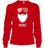 Merica Beard 4th Of July Shirt Unisex Long Sleeve Classic Tee