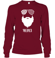 Merica Beard 4th Of July Shirt Unisex Long Sleeve Classic Tee