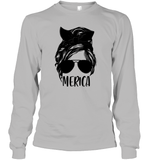 Merica Mom Bun 4th Of July Shirt Unisex Long Sleeve Classic Tee