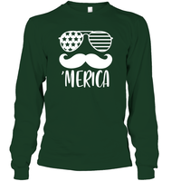 Merica Mushache 4th Of July Shirt Unisex Long Sleeve Classic Tee