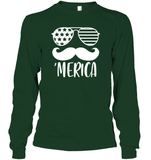 Merica Mushache 4th Of July Shirt Unisex Long Sleeve Classic Tee