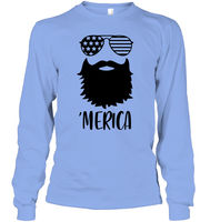 Merica Beard 4th Of July Shirt Unisex Long Sleeve Classic Tee