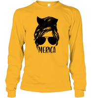 Merica Mom Bun 4th Of July Shirt Unisex Long Sleeve Classic Tee