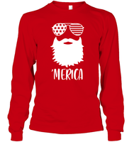 Merica Beard 4th Of July  Shirt Unisex Long Sleeve Classic Tee