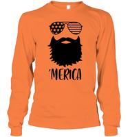 Merica Beard 4th Of July Shirt Unisex Long Sleeve Classic Tee