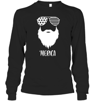 Merica Beard 4th Of July Shirt Unisex Long Sleeve Classic Tee