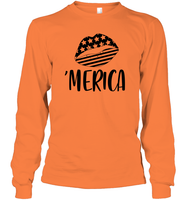 Merica Lips 4th Of July Shirt Unisex Long Sleeve Classic Tee