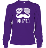 Merica Mushache 4th Of July Shirt Unisex Long Sleeve Classic Tee