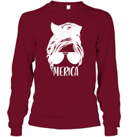 Merica Mom Bun 4th Of July Shirt Unisex Long Sleeve Classic Tee