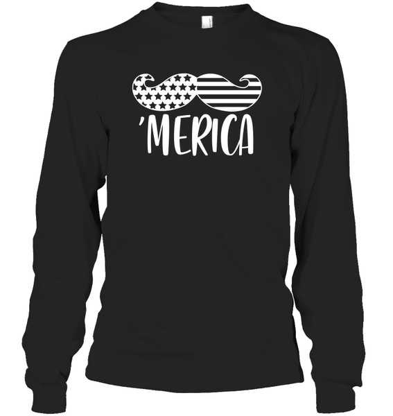 Merica Flag Mushache 4th Of July Shirt Unisex Long Sleeve Classic Tee
