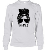 Merica Mom Bun 4th Of July Shirt Unisex Long Sleeve Classic Tee