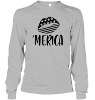 Merica Lips 4th Of July Shirt Unisex Long Sleeve Classic Tee
