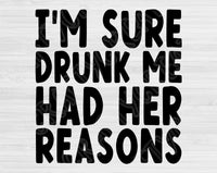 I'm Sure Drunk Me Had Her Reasons Svg Files For Cricut, Drinking Svg, Alcohol Svg Dxf Png Eps Cut Files Silhouette