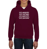 50% Mermaid, 30% Unicorn, 20% Princess – 100% Magical Kids Heavyweight Pullover Hoodie