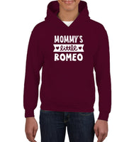 Mommy's Little Romeo Valentines Kids Heavyweight Pullover Hoodie