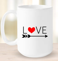 Valentine's Day Coffee Cup, Tumbler, Wine Drinking Mug Love Heart With Arrow