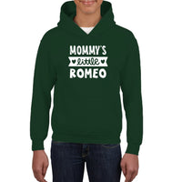 Mommy's Little Romeo Valentines Kids Heavyweight Pullover Hoodie