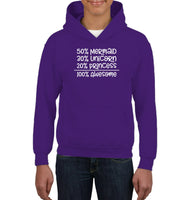 50% Mermaid, 30% Unicorn, 20% Princess – 100% Magical Kids Heavyweight Pullover Hoodie