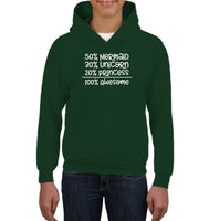 50% Mermaid, 30% Unicorn, 20% Princess – 100% Magical Kids Heavyweight Pullover Hoodie