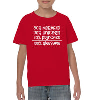 50% Mermaid, 30% Unicorn, 20% Princess – 100% Magical Kids Classic Tee