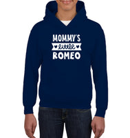 Mommy's Little Romeo Valentines Kids Heavyweight Pullover Hoodie