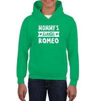 Mommy's Little Romeo Valentines Kids Heavyweight Pullover Hoodie