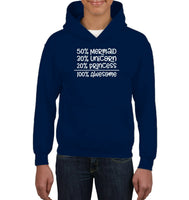 50% Mermaid, 30% Unicorn, 20% Princess – 100% Magical Kids Heavyweight Pullover Hoodie